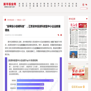 “投早投小投硬科技”，江苏资本投资科技型中小企业数量领先